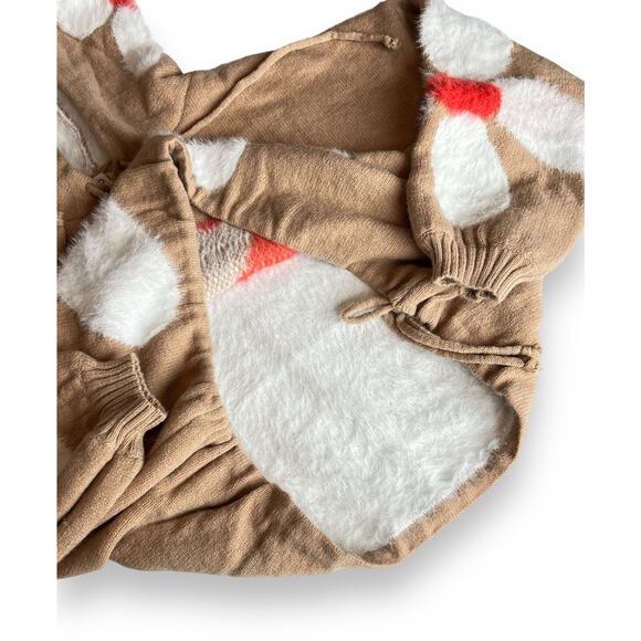 POL Daisy Fuzzy Hooded Oversized Sweater Tan White Floral Unique Pullover Small - Picture 12 of 15